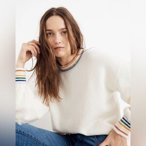 Madewell Gladwell Rainbow Trim Balloon Sleeve Sweater